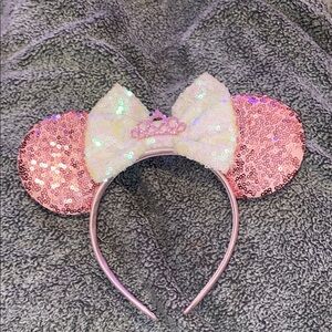 Pink and White Sequin Mouse Ears Headband